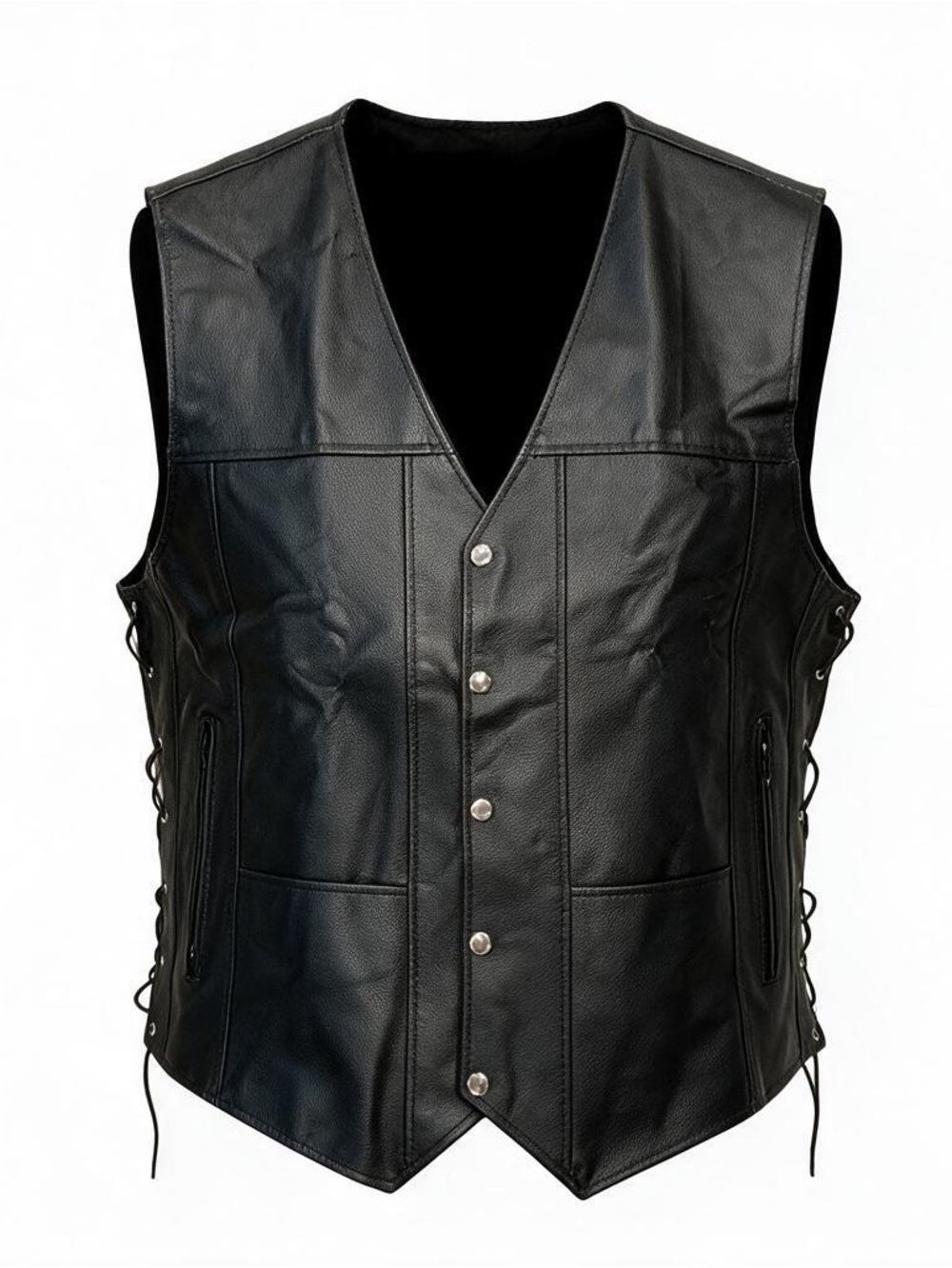 Classic Men's Black Leather Snap Vest